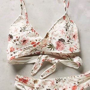 Anthropologie White Floral Wrap Bikini